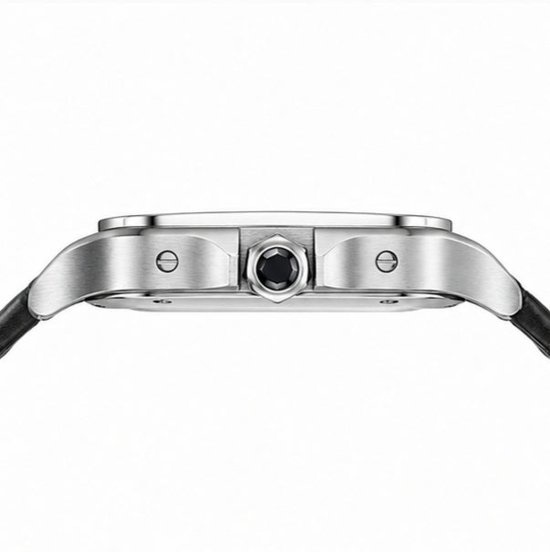 Cartier Santos Skeleton Black Leather Strap Watch