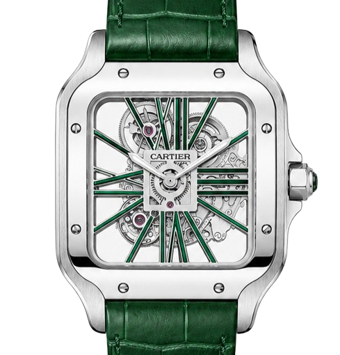 Cartier Santos Skeleton Navy Alligator Leather Watch