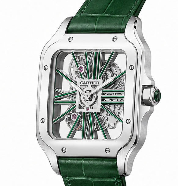 Cartier Santos Skeleton Navy Alligator Leather Watch