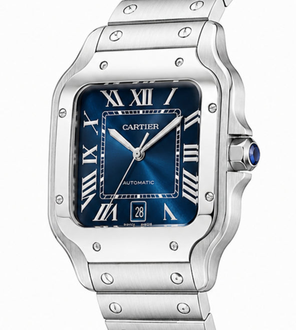 Cartier Santos Medium Blue Sunburst Dial Automatic