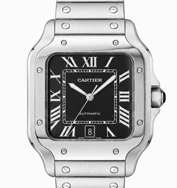 Cartier Santos Automatic Black Dial Stainless Steel Watch