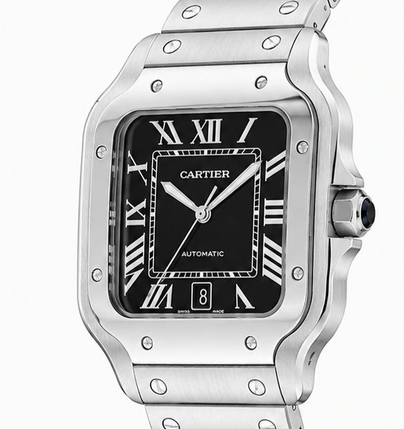 Cartier Santos Automatic Black Dial Stainless Steel Watch