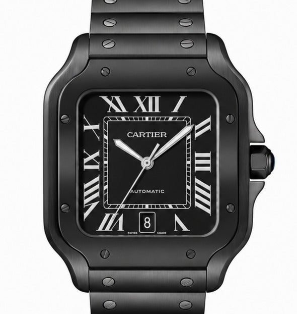 Cartier Santos Black ADLC Stainless Steel Automatic Watch
