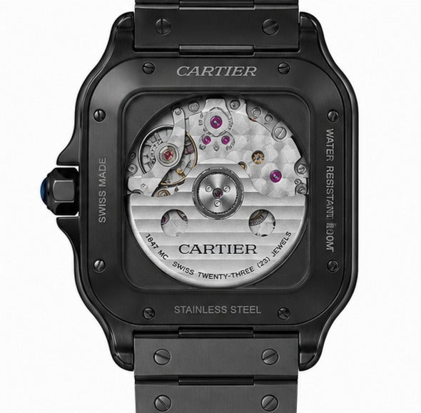 Cartier Santos Black ADLC Stainless Steel Automatic Watch