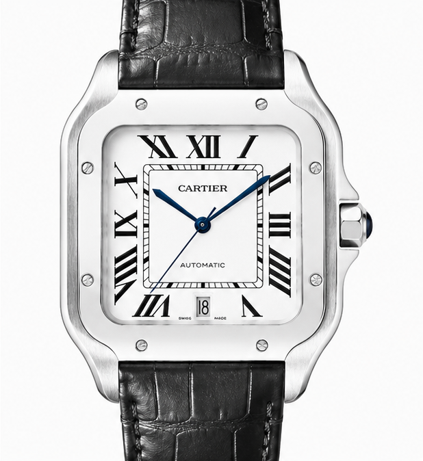 Cartier Santos Dumont Automatic Black Alligator Leather Watch