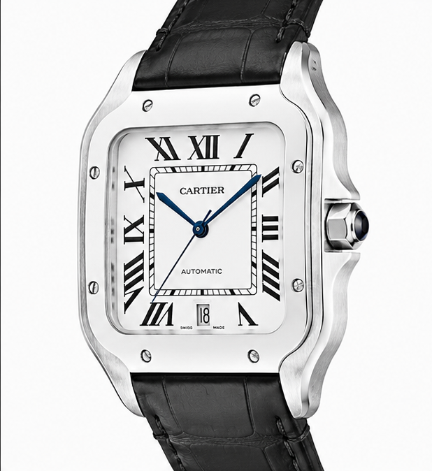Cartier Santos Dumont Automatic Black Alligator Leather Watch