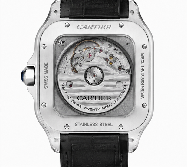 Cartier Santos Dumont Automatic Black Alligator Leather Watch
