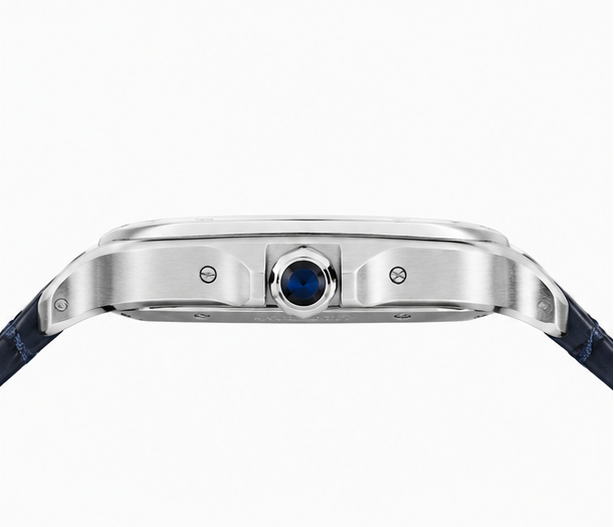 Cartier Santos Dumont Blue Sunburst Dial Alligator Leather Watch