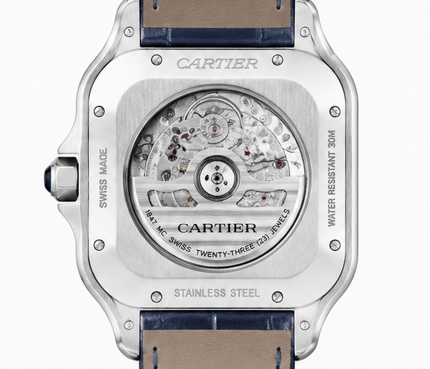 Cartier Santos Dumont Blue Sunburst Dial Alligator Leather Watch