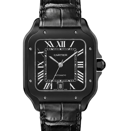 Cartier Santos Dumont Black ADLC Alligator Leather Watch