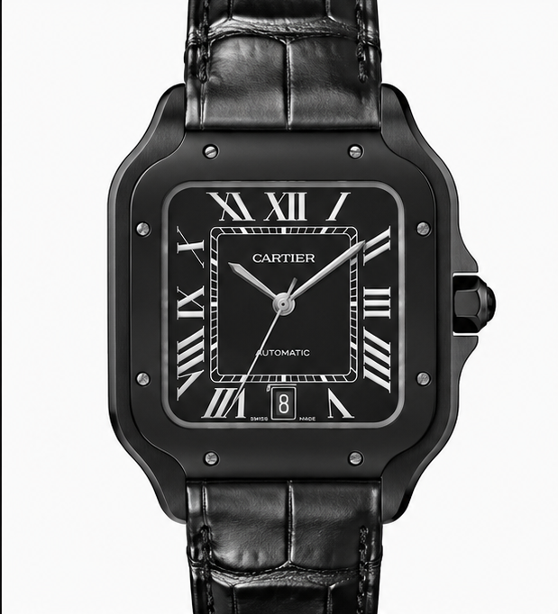 Cartier Santos Dumont Black ADLC Alligator Leather Watch
