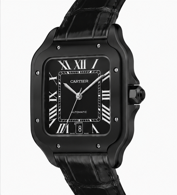 Cartier Santos Dumont Black ADLC Alligator Leather Watch