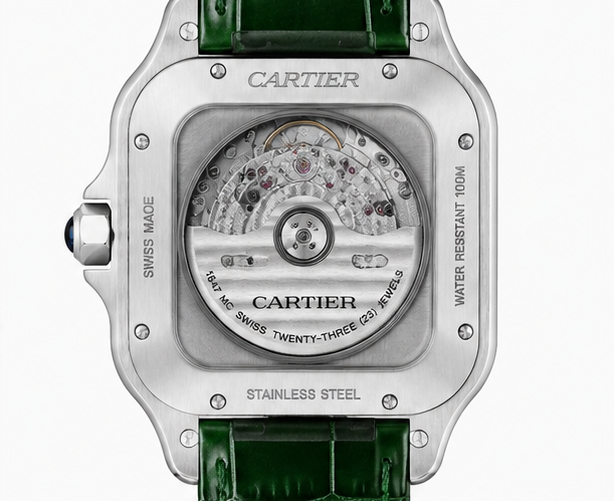 Cartier Santos Dumont Green Sunburst Dial Alligator Leather Watch